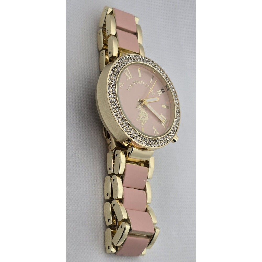 Women's U.S. Polo Assn Trendy Pink Nude Gold Tone Case Bracelet Band Watch 11 - Picture 5 of 7